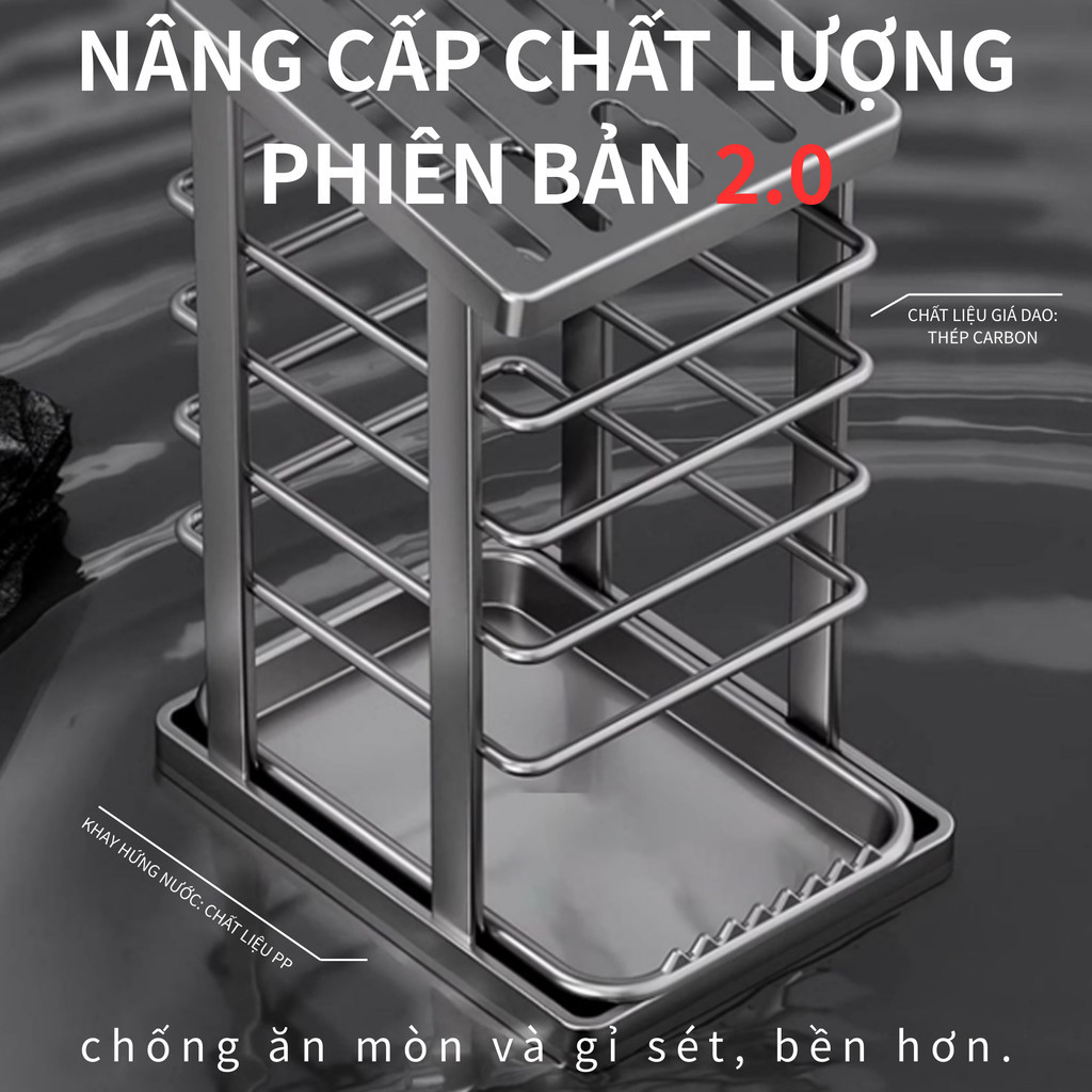 Kệ cắm dao kéo inox kệ để dao kéo có khay hứng nước không gian thoáng mát không han rỉ dao