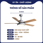 Quạt Trần Đèn Phong Cách Châu Mỹ Hiện Đại Mạnh Mẽ, Quạt Trần Đèn Cánh Gỗ Dễ Phối Nội Thất, Gió Mát Đều 106 — ảnh 5