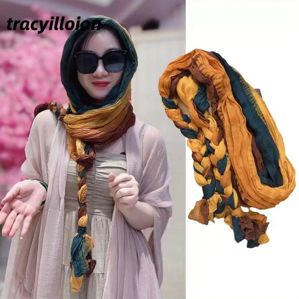 KhănTRACEILLOIAN lụa xếp ly chống nắng, phụ kiện thời trang choàng đầu dành cho nữ