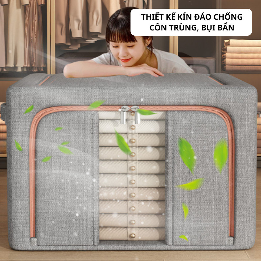 Hộp Vải Đựng Quần Áo Kích Thước Lớn ENODA HOME, Hộp Vải Lưu Trữ Quần Áo Cao Cấp Khung Thép Dày Dặn HV144