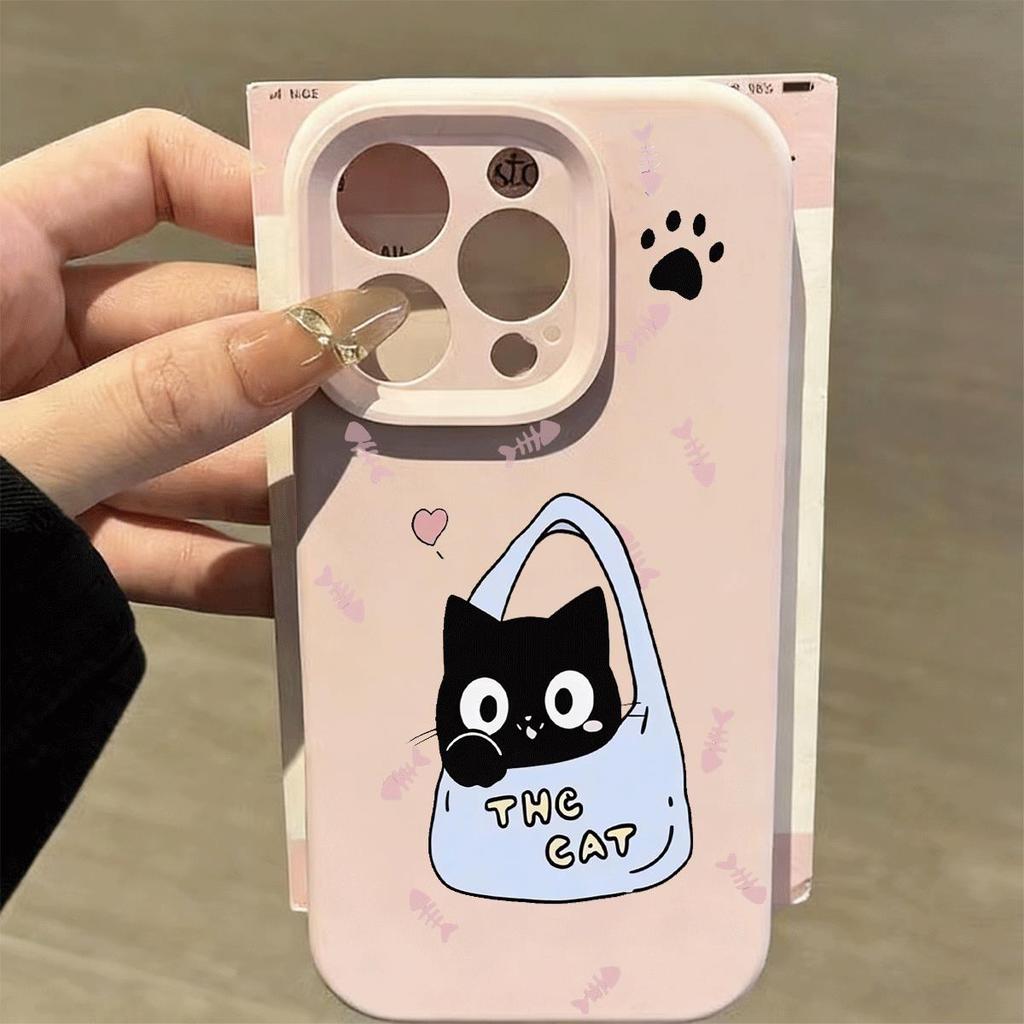 Black Pack Pussycat giữ khuôn mặt cho 16 trường hợp iPhone 17Air gạo nếp trường hợp 14 13 11Pro