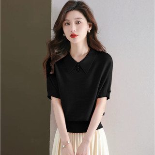 Dễ thương Áo Polo Băng Lụa Tay Ngắn Cho Nữ, Phong Cách Hàn Quốc, Mùa Hè