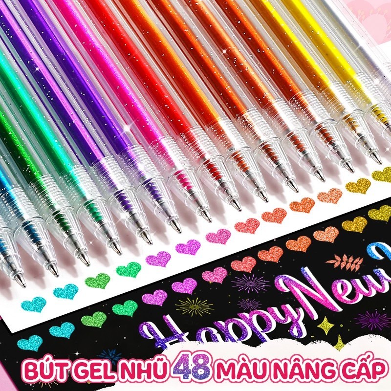 48 Chiếc Shinning Lấp Lánh Tô Màu Doodling Bút Lấp Lánh Kim Loại Nhiều Màu Sắc Gel Bút Đánh Dấu