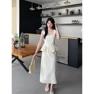 Set Áo Be Peplum Mix Chân Váy Midi Dáng Dài Siêu Tôn Dáng, Sang Trọng , Set đồ bộ