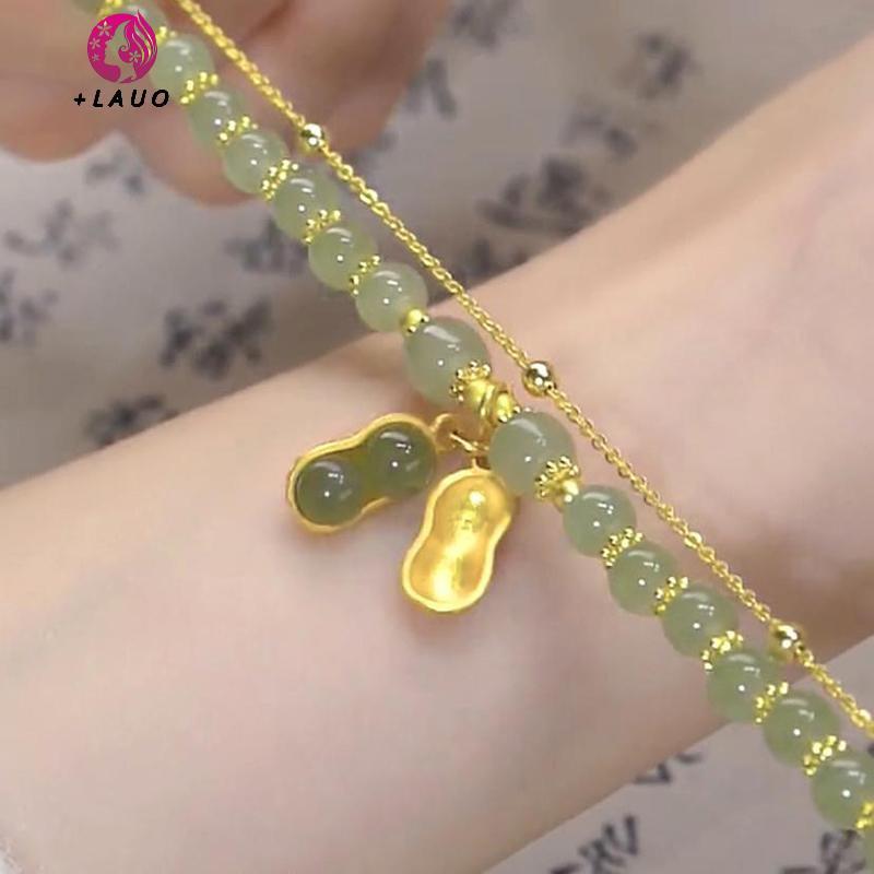 Trang sức bạn gái - Bộ vòng tay và bông tai kẹp giả ngọc Hetian, thời trang làm quà tặng từ Springevenstar