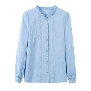 Áo sơ mi nữ cổ bèo mới, chất liệu cotton nguyên chất, áo thun dệt kim thêu họa tiết jacquard thời trang