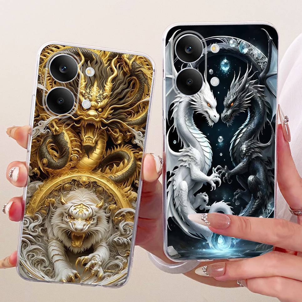 Dành Cho Xiaomi Poco X8 Pro Max Redmi Turbo 5 Max Ốp lưng Mèo Rồng Hoạt Hình Thiết Kế Ốp Lưng Màu Đen Mềm Vỏ Silicon
