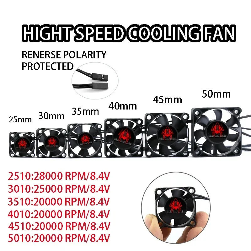 25mm 30mm 35mm 40mm 45mm 50mm Quạt làm mát tốc độ cao cho 1 / 10 RC Xe ESC Động cơ tản nhiệt Bộ phận đa năng