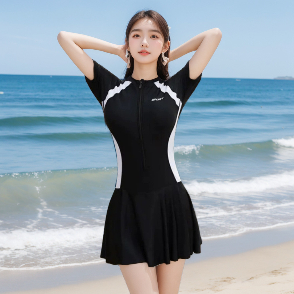 Phụ Nữ Dài Tay Một Mảnh Đồ Bơi Kiểm Soát Bụng Mỏng Bảo Thủ Tắm Phù Hợp Với Nữ