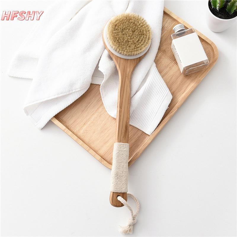 HFSHY Bamboo Ba Scrubber Tay cầm dài Máy chà sàn cơ thể Ánh sáng Bàn chải tắm dễ cầm để làm sạch da Tẩy tế bào chết VN
