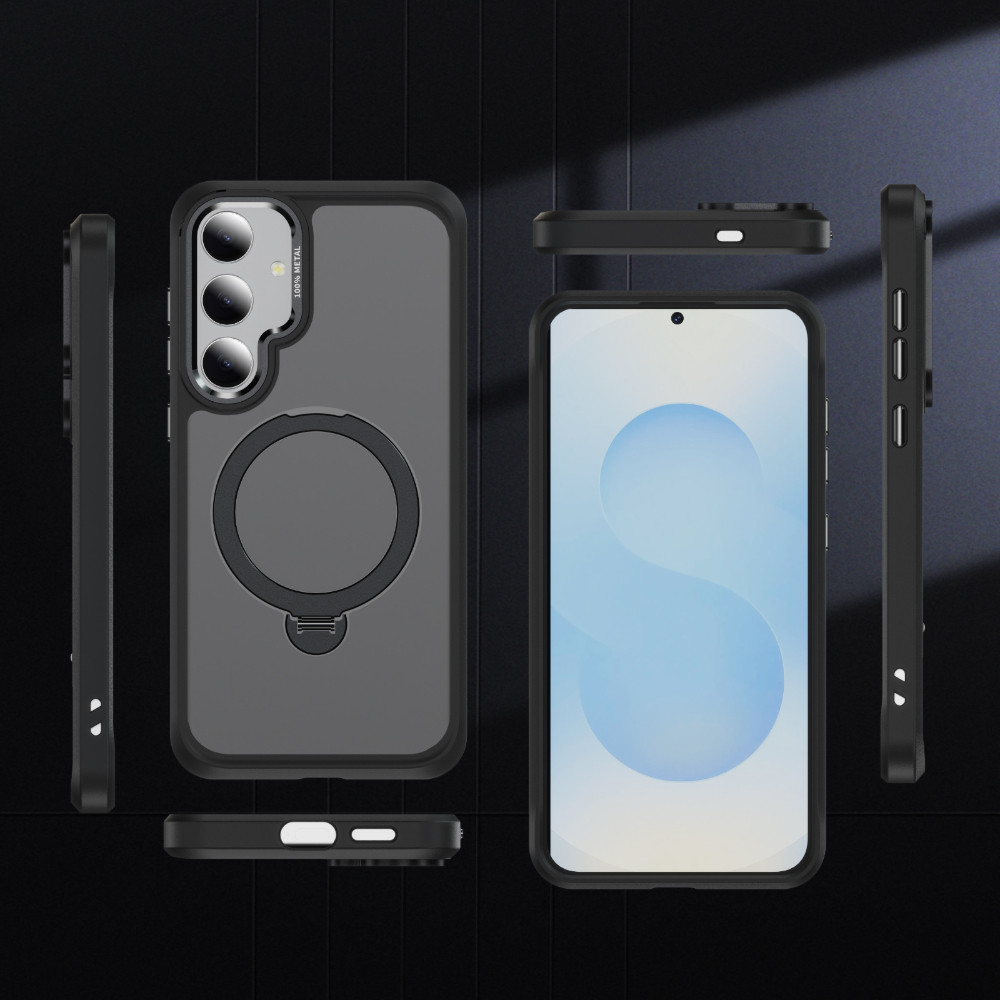 Ốp điện thoại giá đỡ xoay từ tính PC + TPU cho Samsung Galaxy S26 S25 S24 S23 Plus Ultra Skin Feel Transparent Backplane Vỏ thời trang chống rơi vân tay