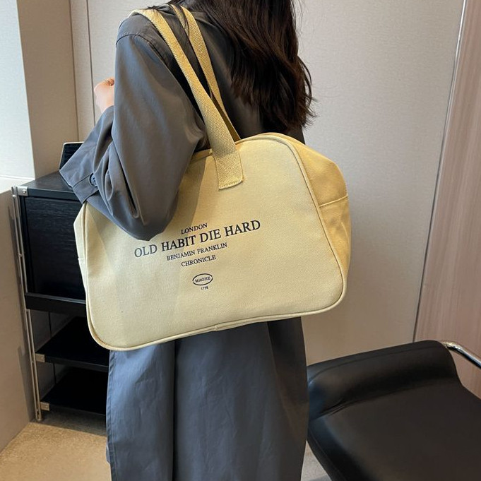 Túi vải du lịch cầm tay sức chứa lớn Phiên bản Hàn Quốc in chữ đơn giản phong cách giản dị