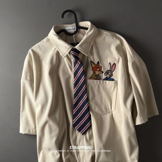 Judy Nick Áo sơ mi thêu corduroy tay ngắn retro, hàng Nhật Bản, phù hợp thời trang vintage