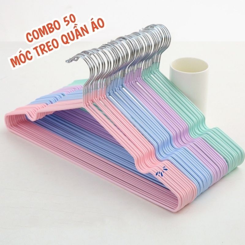 [MÃ ANCMAR GIẢM 15%] Combo 30/50 cái móc quần áo bằng kim loại chống trượt màu pastel giá sỉ