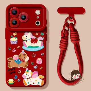 Ốp Điện Thoại Màu Đỏ Năm Mới Pony Dễ Thương Cho Xiaomi 17 Pro Max 15T Pro 15S 15 Ultra 14T Pro 14 Ultra Lite 13 Pro 5G 4G Vỏ Sang Trọng Cặp Đôi Vỏ Mềm Chống Rơi Có Dây Buộc Rượu