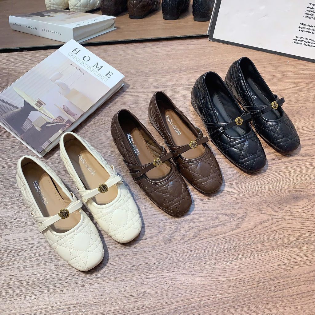 [Thảo Em - GC42] Giày búp bê độn đế trong cao 3-4p phá cách quai ngang khóa hoa trà [QCCC]
