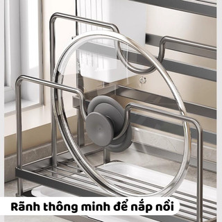 Kệ Để Dao Thớt Nhà Bếp Bằng Thép Cacbon Chống Gỉ, Giá Đựng Dao Đũa, Nắp Nồi, Khăn Lau Bếp 5 Trong 1