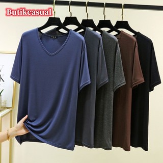 Nam Modal Rời Thường Ngày Áo Size Lớn Cổ Chữ V Tay Ngắn Áo Top Mùa Hè Mới Đồng Bằng Co Giãn Đáy Áo Sơ Mi