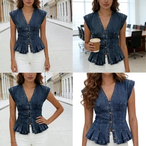 Treeling Co Giãn Eo Áo Vest Nữ Giảm Béo Cổ Chữ V Áo Thoải Mái Mặc Hàng Ngày Nút Xuống