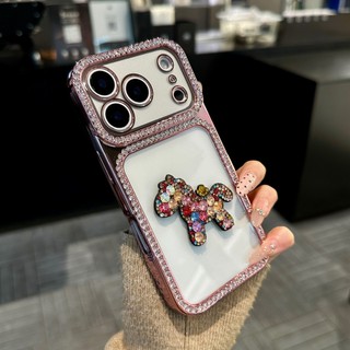 Khung Kim Cương 3D Ngựa Trong Suốt Mạ Điện Acrylic Ốp Lưng Điện Thoại iPhone 17Promax 17Pro 13 14 15 16 Pro Max Chống Sốc Bảo Vệ Toàn Diện Ống Kính Nữ Vỏ Di Động