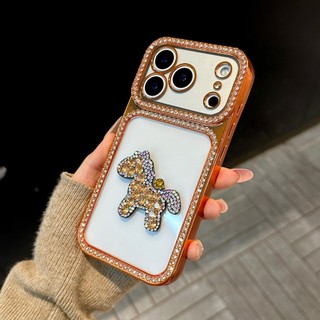 Khung Kim Cương 3D Ngựa Trong Suốt Mạ Điện Acrylic Ốp Lưng Điện Thoại iPhone 17Promax 17Pro 13 14 15 16 Pro Max Chống Sốc Bảo Vệ Toàn Diện Ống Kính Nữ Vỏ Di Động