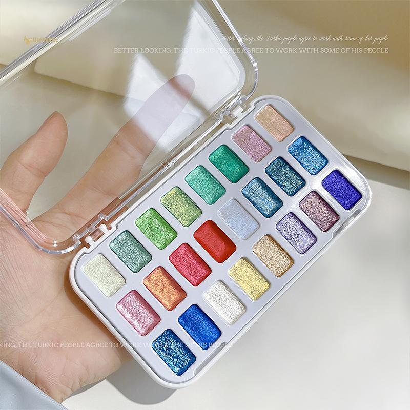 MUQV 24 Màu Móng Tay Chắc Chắn Sắc Tố Aurora Ngọc Trai Móng Tay Nghệ Thuật Màu Nước Bảng Kim Loại Sơn Vẽ Chrome Thạch Anh Bột Móng Tay Gradie n