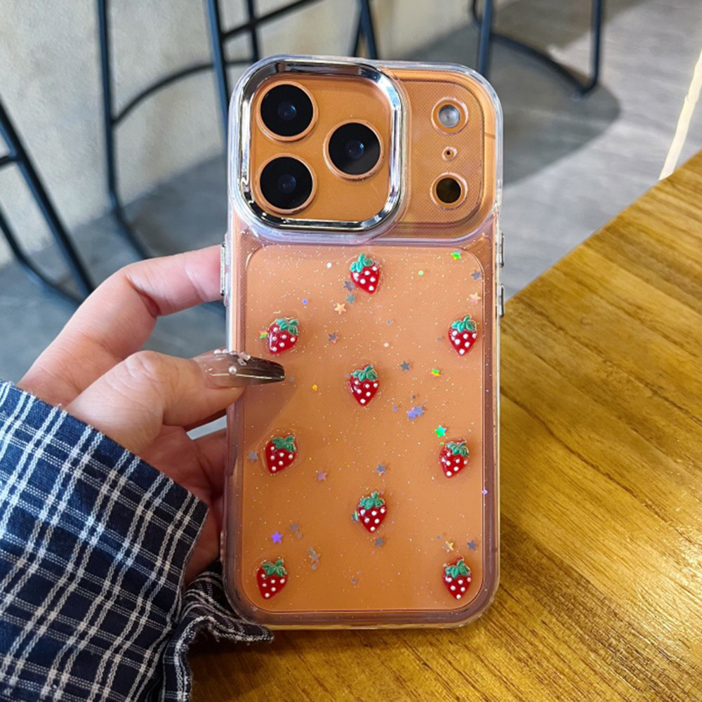 Ốp Điện Thoại Nhựa Dâu 3D Cho iPhone 17 Pro Max 17 Air 16 Plus 15 14 13 12 11 Vỏ Bảo Vệ Chống Sốc