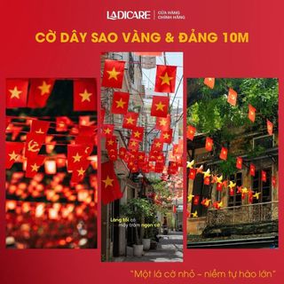 Cờ Dây Sao Vàng & Sao Đảng 10M x 20 Lá Cờ Trang Trí Ngày Lễ 30/4 - 2/9 Lụa Satin Dày Đẹp In 2 Mặt Sắc Nét Bền Đẹp
