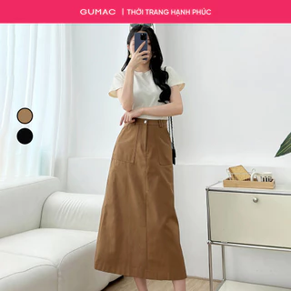 Chân váy nữ form A Gmorning - GUMAC có túi vuông kaki dày dặn màu nâu - đen dễ phối  YVF04060