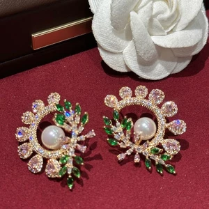 Bông tai thời trang ngọc trai zircon tua rua, ánh sáng lung linh, thiết kế sang trọng