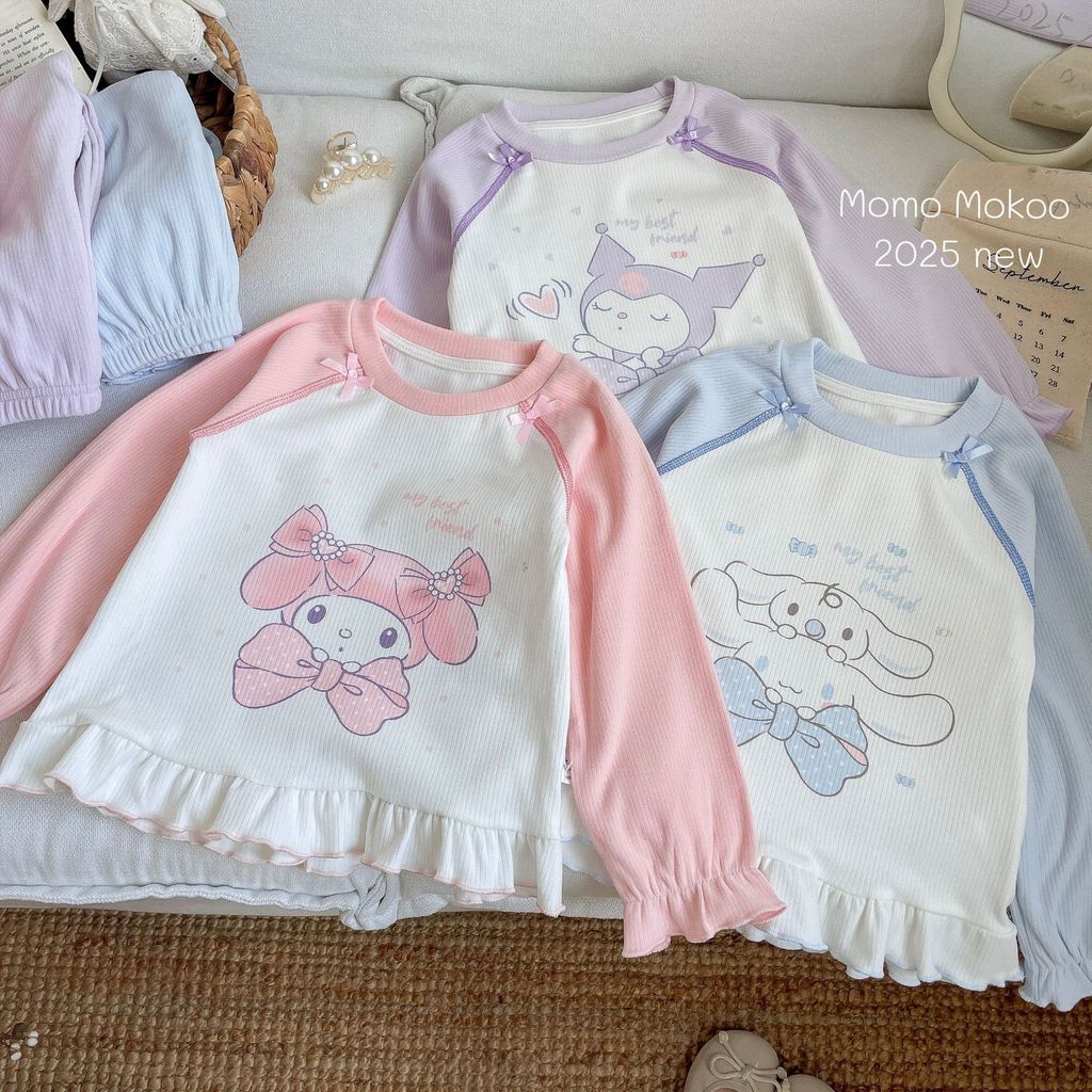 Bé Gái Dài Tay Quần Loungewear Đức Nhung Mỏng Hố Dải Hoạt Hình Bộ Đồ Ngủ 100-140 Kích Thước IFQ3