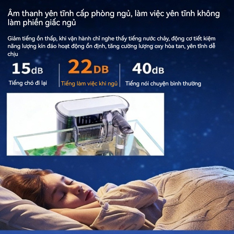 Lọc Thác,Bơm lọc hồ cá 3 trong 1 cho gia đình,cổng USB,Lọc Váng Hồ Cá, Lọc Treo JENECA Kết Hợp Hút Váng,