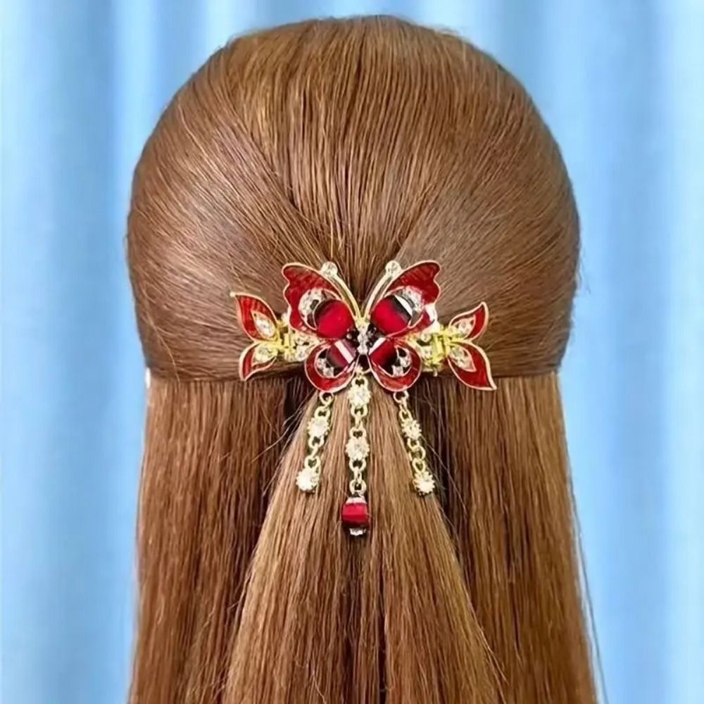 FEDAOG Kẹp Tóc Bướm Kim Cương Giả, Trang Trí Tua Rua Thiết Kế Thanh Lịch Kẹp Tóc Tua Rua Bướm, Thời Trang Phong Cách Dân Tộc Kích Thước Nhỏ Kẹp Tóc Bướm Mũ Nữ