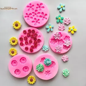 TRTR Bộ sưu tập hoa đa phong cách Khuôn silicon DIY Bánh được trang trí bằng sô cô la dạng lỏng Fondant Trang trí nhà bếp Khuôn nướng bánh VN