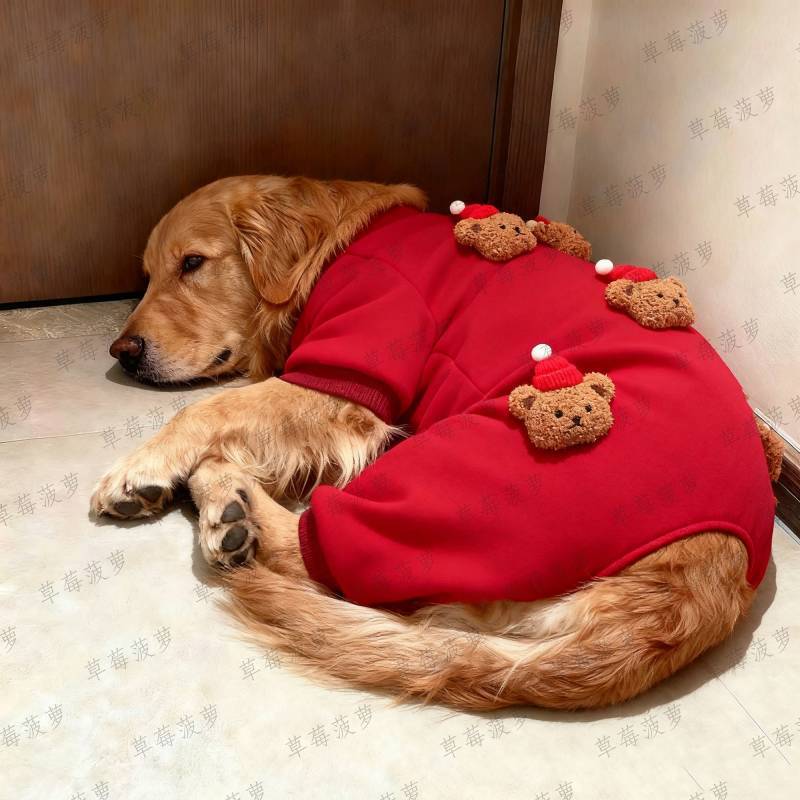 【Ready Stock】 Dog Clothes Autumn and Winter New Year Red Three-Dimensional Bear Four-Legged Pet Clothing Large Dog Golden Retriever Samoyed Super Expensive Labrador c8w4