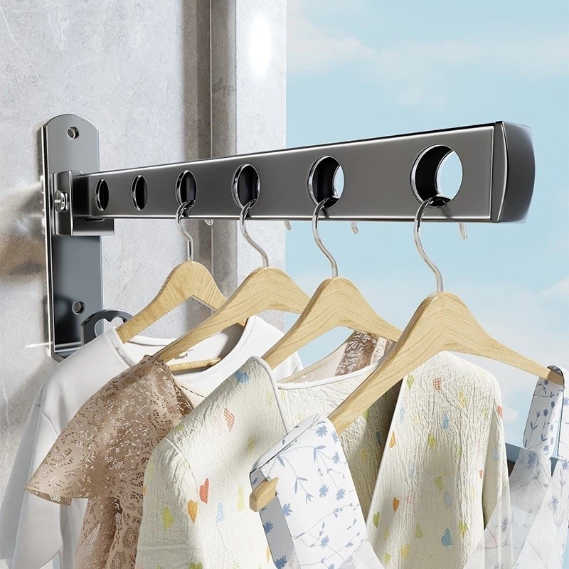 【COD】Giá móc treo và thanh phơi quần áo bằng kim loại chắc chắn, dễ dàng lắp đặt trên tường, giải pháp lưu trữ đồ thông