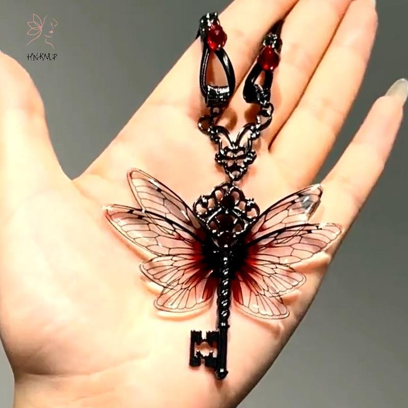 HNKMP Y2K Chuồn Chuồn Chìa Khóa Đỏ Zircon Vòng Cổ Mặt Dây Chuyền Retro Punk Da Hip Hop Choker Hợp Thời Trang Nữ Trang Sức Quà Tặng.