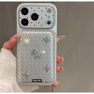Ốp điện thoại hình con ngựa bằng da bạc cao cấp Wave Dot thích hợp cho iPhone17 16 15 14 13 Pro Max Bảo vệ Camera chống sốc Vỏ cứng chống rơi
