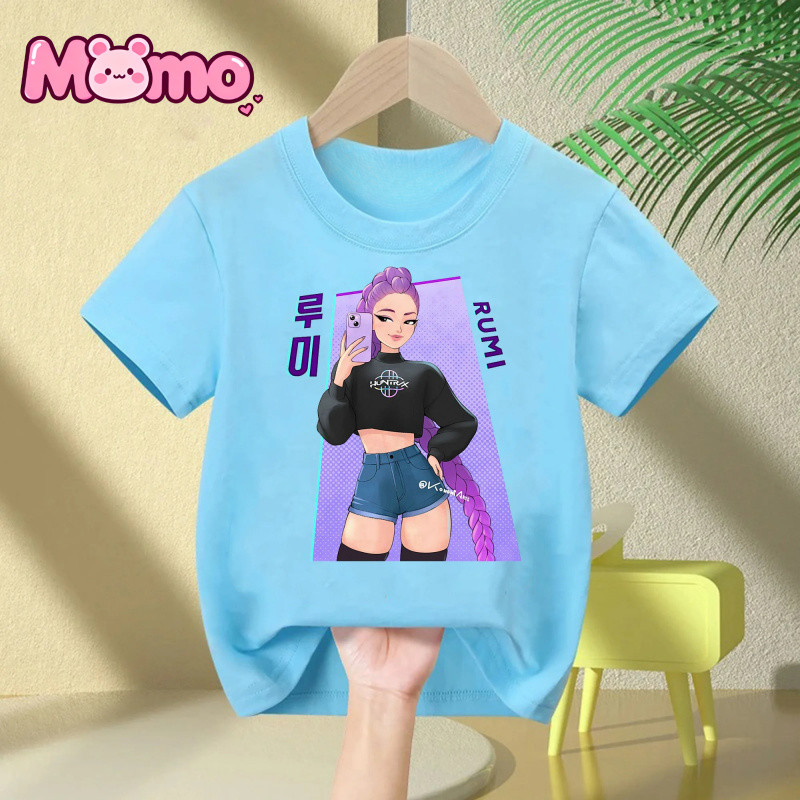 KPop Demon Hunters Anime Họa Tiết In Hình Bé Trai Và Bé Gái Cùng Phong Cách Hợp Thời Trang Cổ Tròn Tay Ngắn Trẻ Em Top