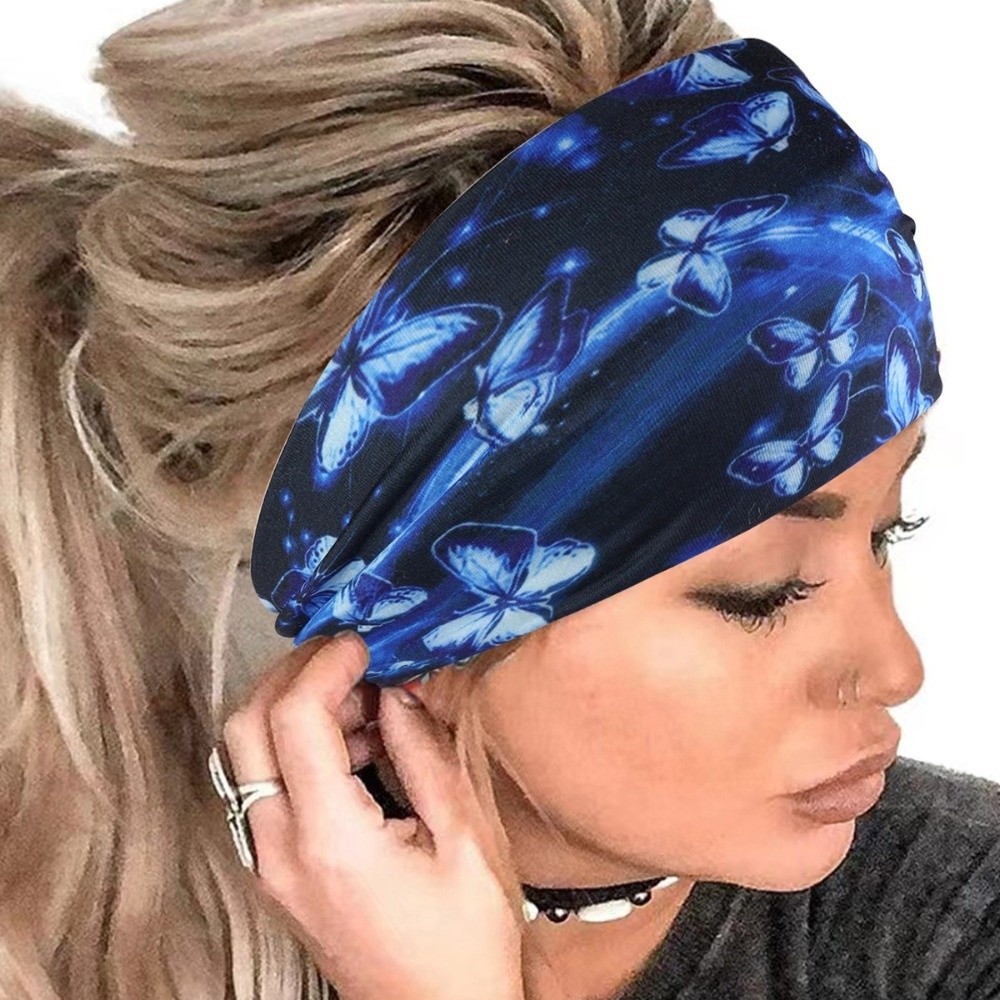 TRACEILLOIAN Yoga Sport Headband, Vintage Thắt Lưng Co Giãn Turban, Thời Trang Rộng Vành Bohemian Bướm Cotton Khăn Tóc