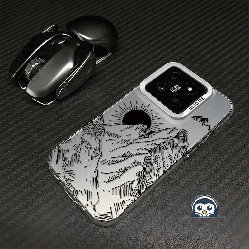 Vỏ Màu Trơn Line Sun Mountain Cho Vivo iQOO 13 12 11 10 9 Pro SE 7 Z10X Z10 Z9 Turbo + Pro Z9X Z9S Z8 Z8X 5G 4G Vỏ Điện Thoại Bảo Vệ Ống Kính Ốp Lưng Cứng Mờ Chống Sốc