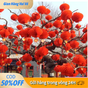 【48h】Đèn lồng giấy đỏ chống thấm nước, chất liệu bền đẹp, dễ treo ngoài trời, mang ý nghĩa phúc lộc cho không gian lễ hộ