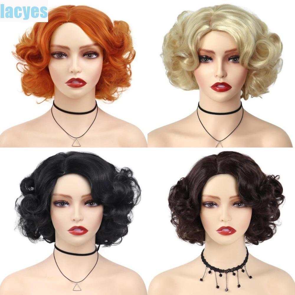 LACYES Tóc Giả Bob Ngắn Xoăn Sóng, Hóa Trang Halloween/Cosplay, Tóc Giả Tổng Hợp Tự Nhiên
