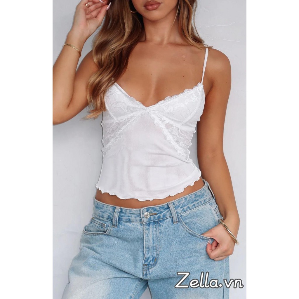 Camisole mỏng ren lưới cho phụ nữ, cổ chữ V, dây spaghetti, phù hợp mùa hè