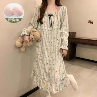 Váy ngủ nữ có miếng lót ngực, dáng dài tay, sọc - Đồ ngủ phong cách mới đáng yêu, nhiều kích cỡ
