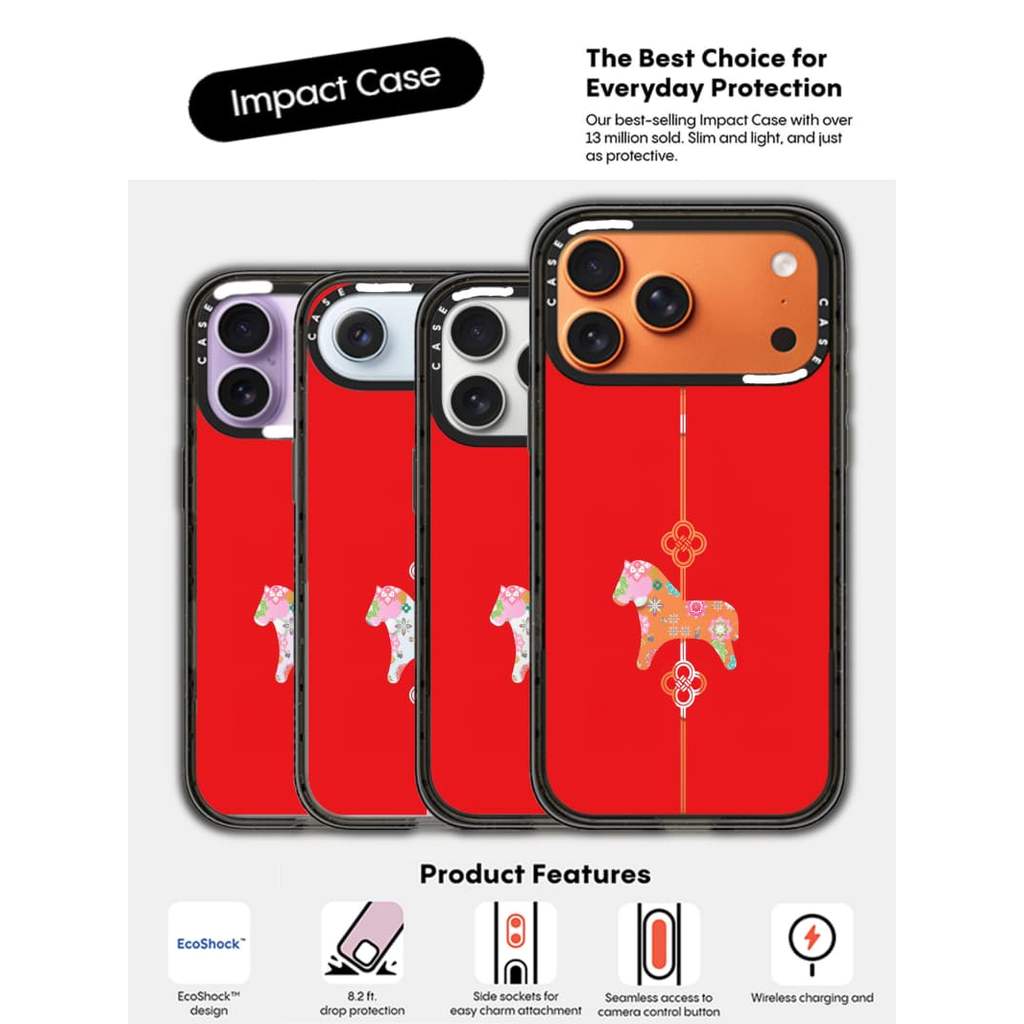 CASECASE X Đỏ Đáy Ngựa Đen Cạnh Trong Suốt Cứng Hút Từ Tính Tác Động Cho Apple IPhone 12 13 14 15 16 17 Pro Max Air Plus Có Hộp