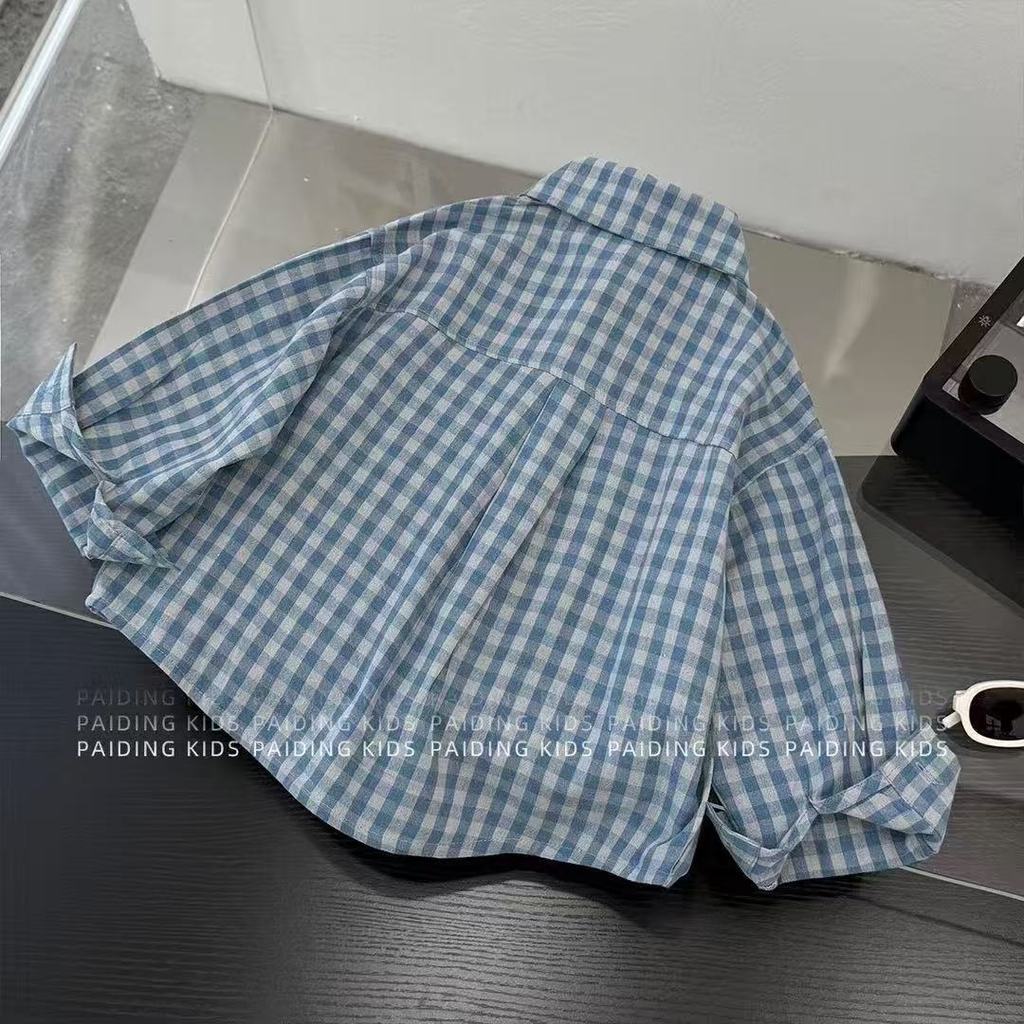 Bộ Đồ Bé Trai Xuân Thu Áo Sơ Mi Kiểm Tra Quần Jean 90-170 Size IMQW