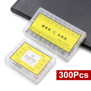 300 Chiếc Đồng Hồ Chống Thấm Nước Vương Miện Vàng Bạc Thép Không Gỉ Đồng Hồ Một Phần Thay Thế 3.5mm 4.0mm 4.5 5.0 6.0 Đồng Hồ Thái Đồng Hồ Bộ Dụng Cụ Sửa Chữa Đồng Hồ