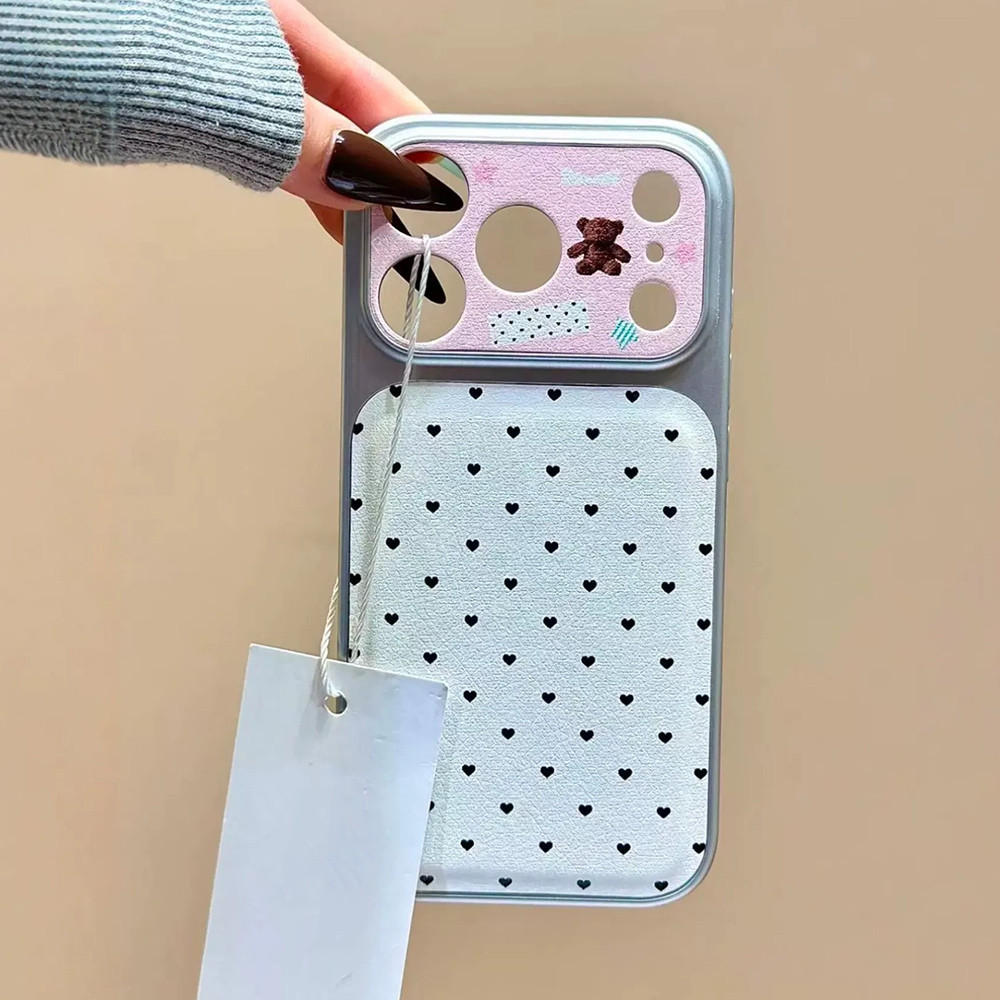 Ốp điện thoại da mạ hình trái tim tình yêu cho iPhone 17 Pro Max 16 15 14 Vỏ bảo vệ chống sốc