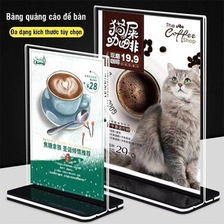 Bảng menu quán cà phê mica trong suốt – Kệ để bàn gọn nhẹ, trưng bày menu, bảng giá và QR code